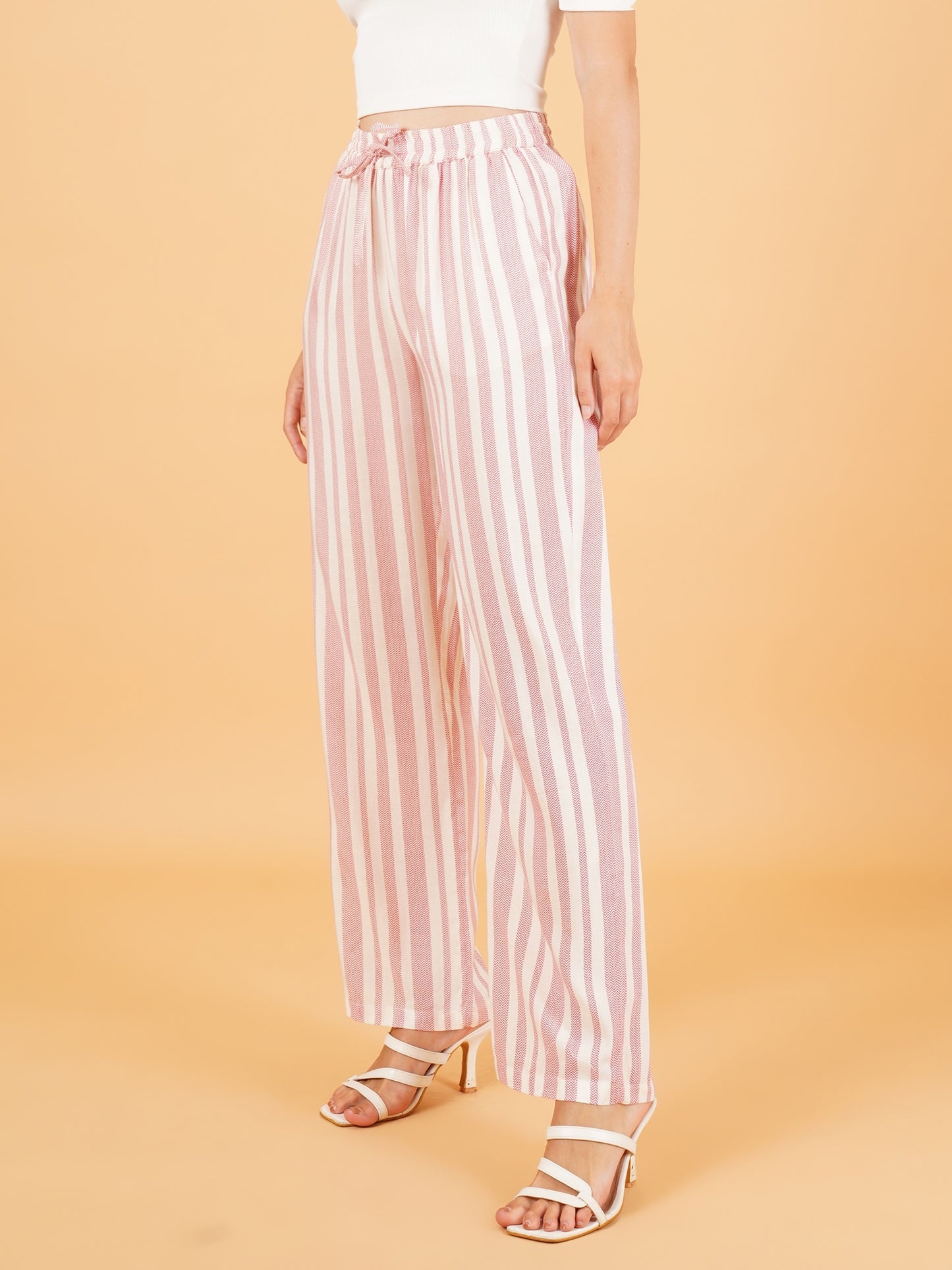 Women Pink & White Stripe Regular Fit Pyjama