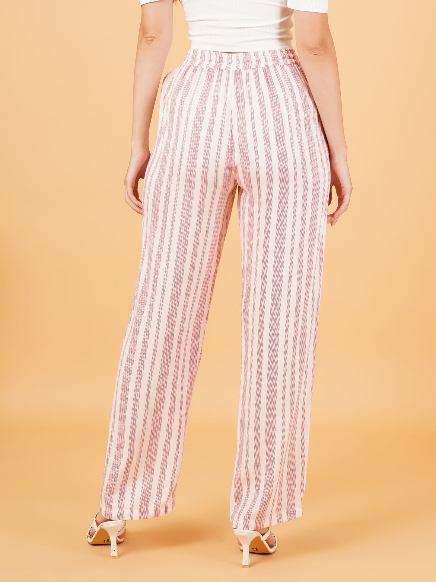 Women Pink & White Stripe Regular Fit Pyjama