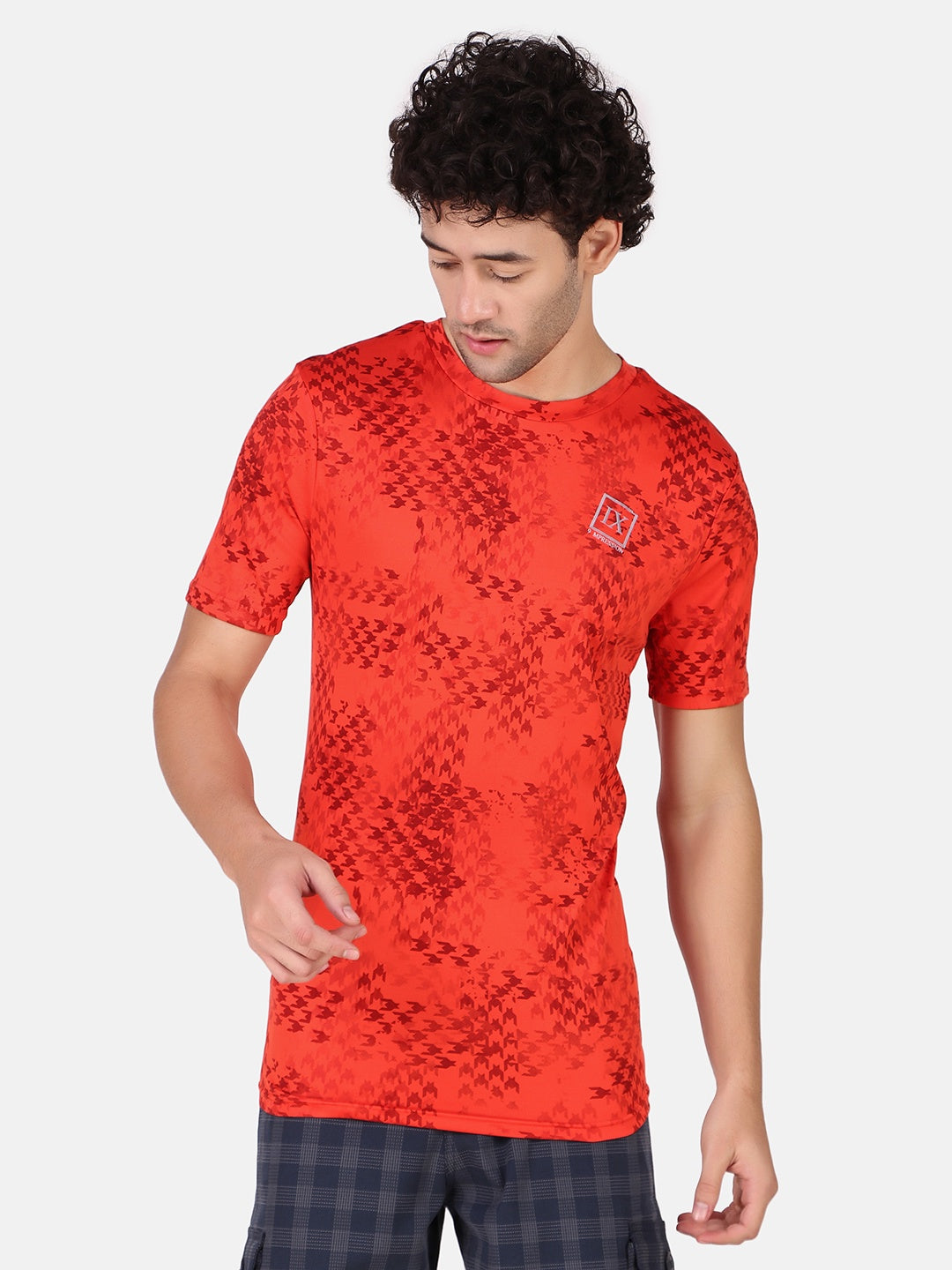 Men Printed Red Sports T-Shirt