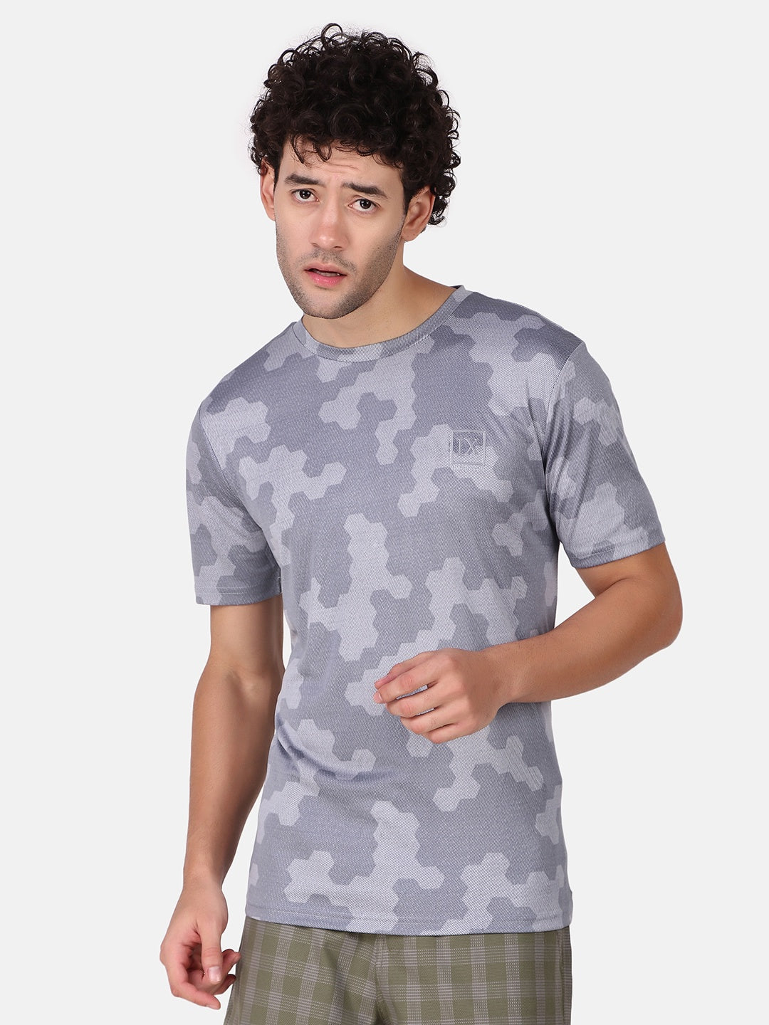 Men Grey Printed Sports T-Shirt