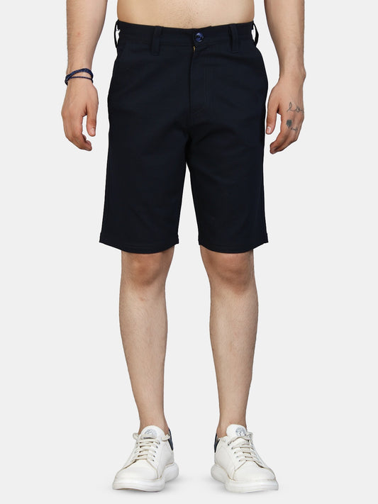 9 Impression Men Navy Blue Solid Regular Fit Cotton Cargo Shorts