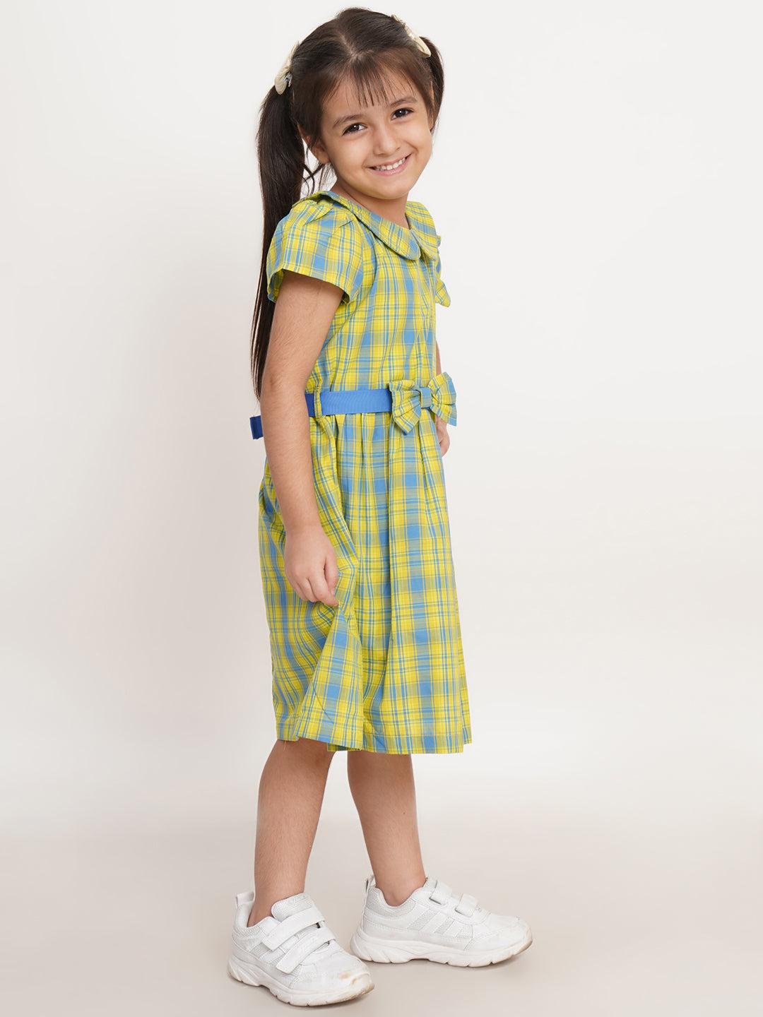 CREATIVE KID'S Girl Blue & Yellow Checked A-Line Dress