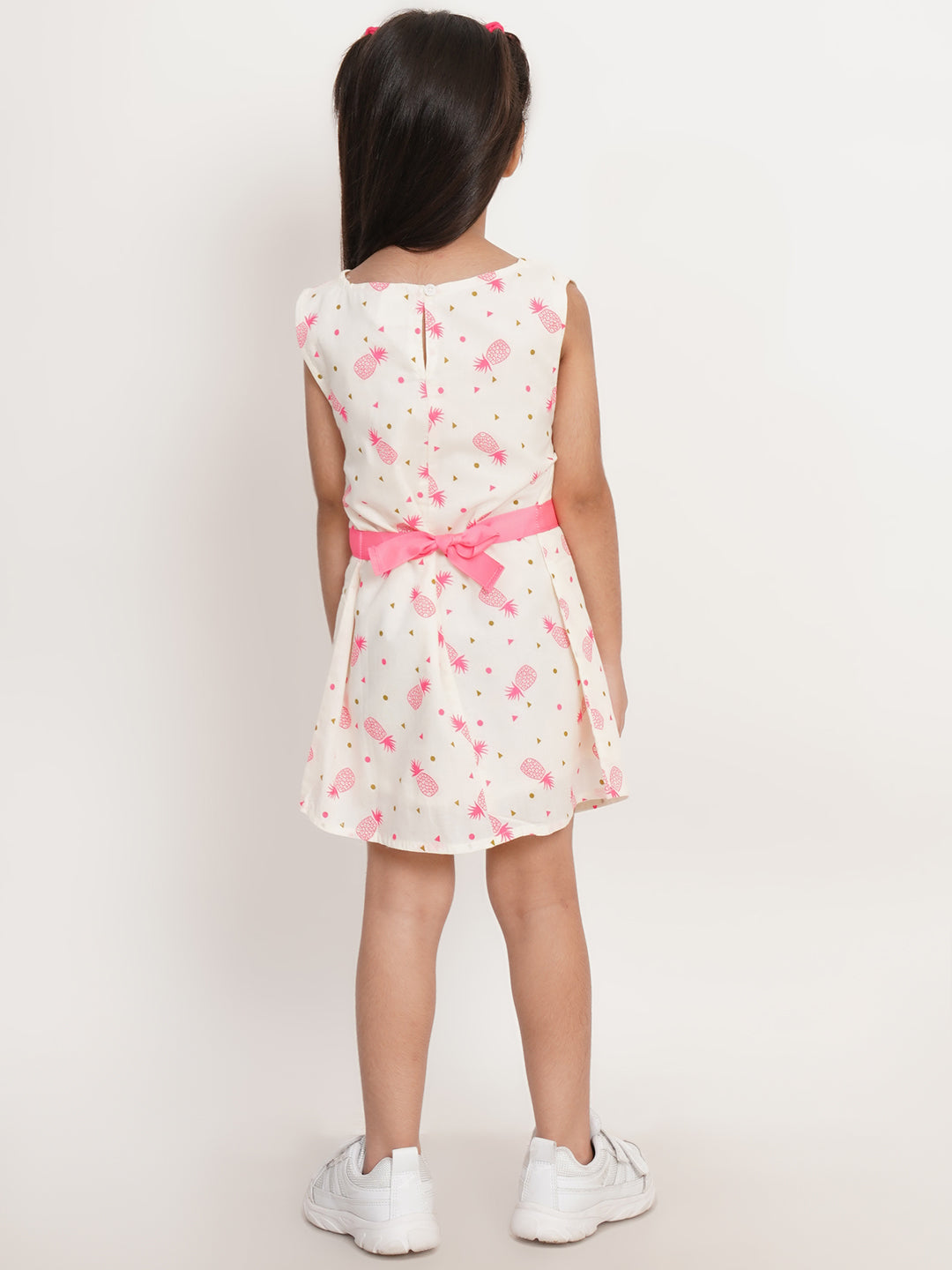 CREATIVE KID'S Girl White & Pink Fruit Print A-Line Cotton Dress