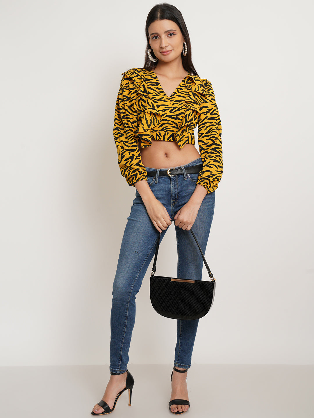 Women Animal Print Ruffled Bardot Top