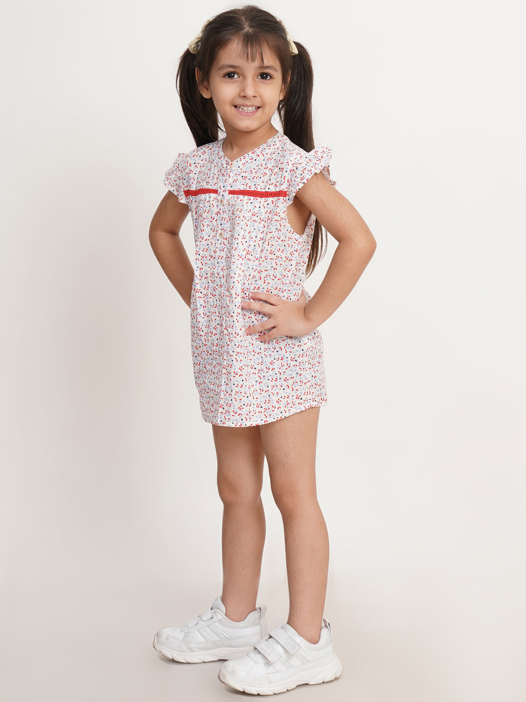 CREATIVE KID'S Girl White & Red Printed Cotton A-Line Dress