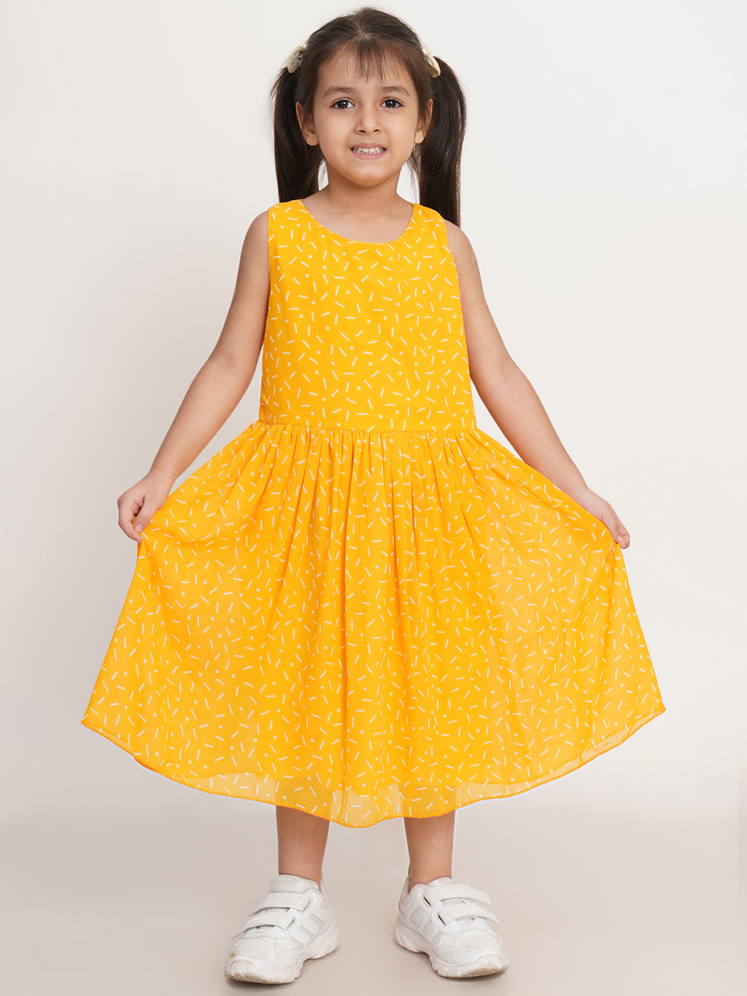 Creative Childrens Yellow & White Geometry Print A-Line Dress