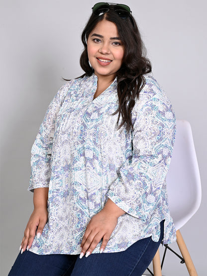 Plus Size Top with a trendy printed design
