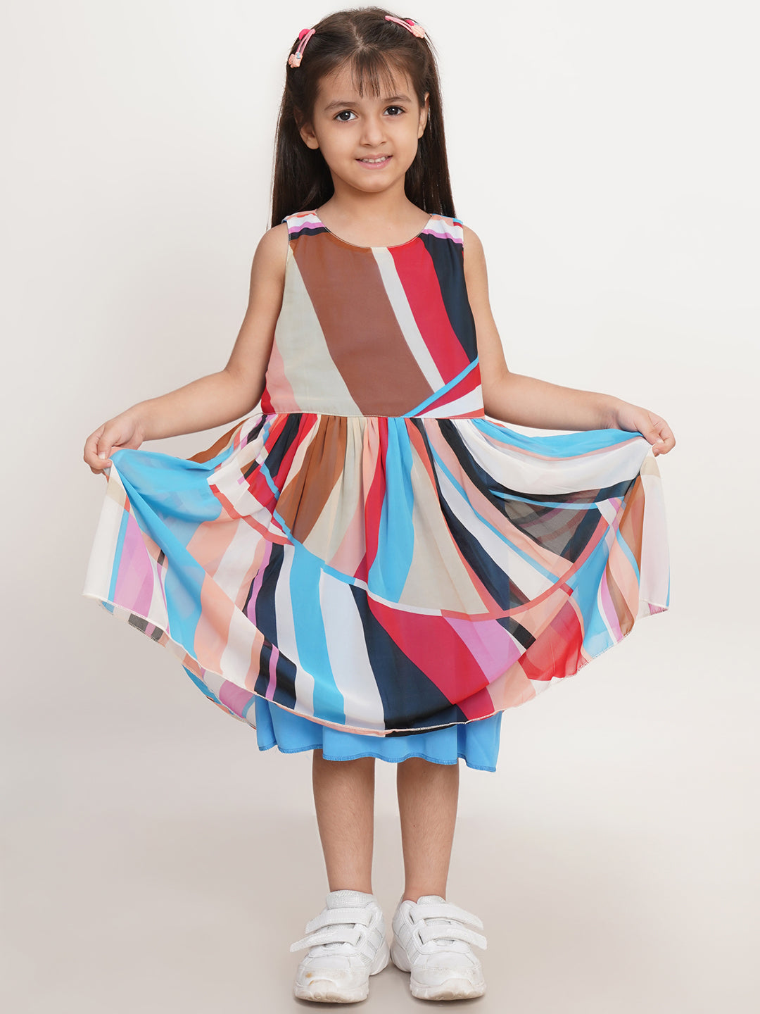 CREATIVE KID'S Girl Blue & Pink Stripe A-Line Dress