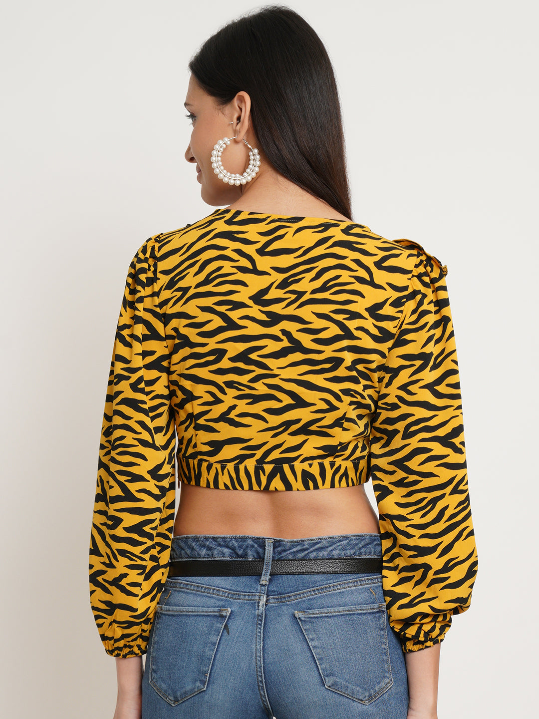 Women Animal Print Ruffled Bardot Top