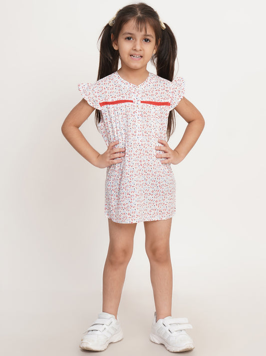CREATIVE KID'S Girl White & Red Printed Cotton A-Line Dress