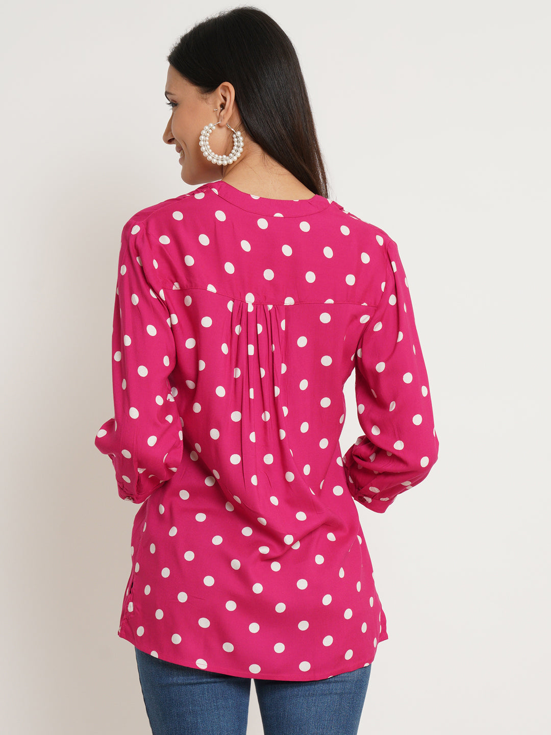 Women Red & White Polka Dot Print Plus Size Top