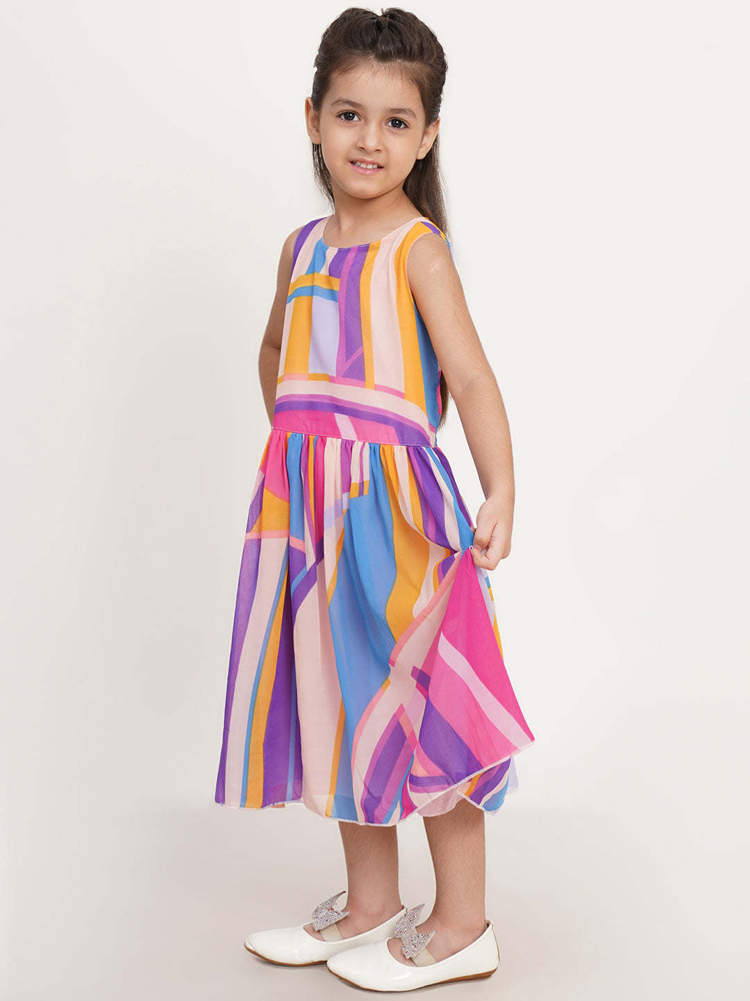 CREATIVE KID'S Girl Pink & Purple Abstract Print A-Line Dress