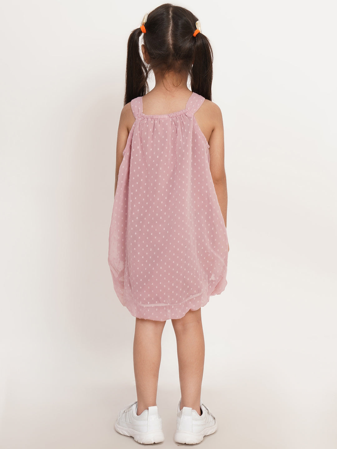 CREATIVE KID'S Girl Cream Swiss-Dot Print Balloon Dress
