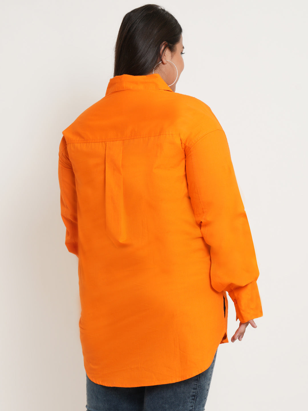 Women Orange Full Sleeves Collar Style Plus Size Top