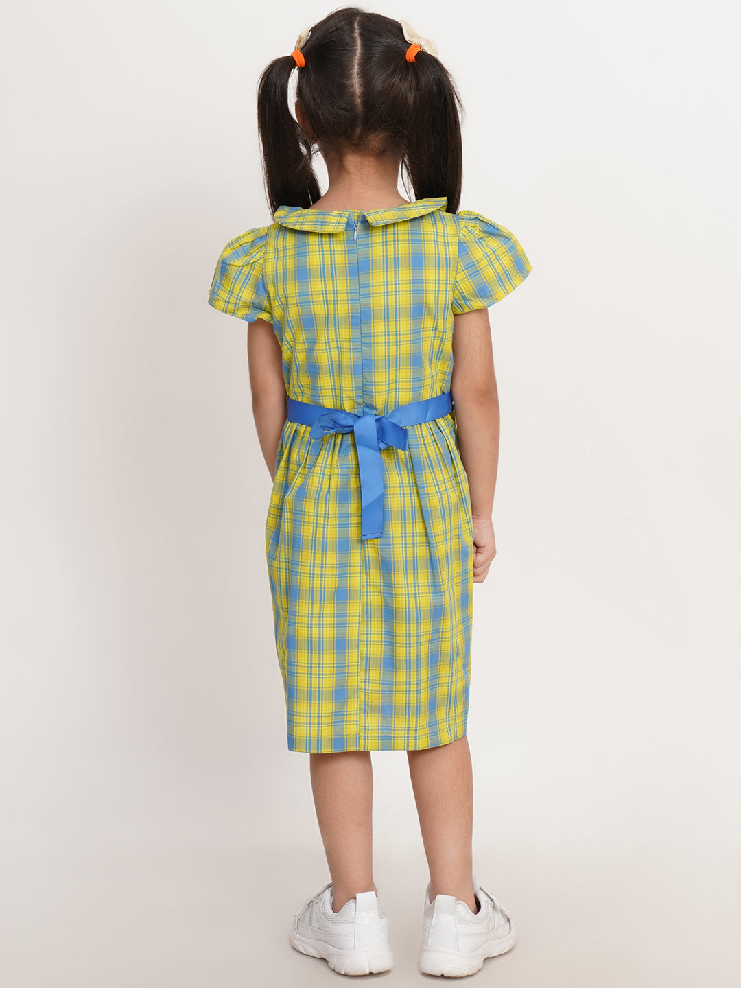 CREATIVE KID'S Girl Blue & Yellow Checked A-Line Dress