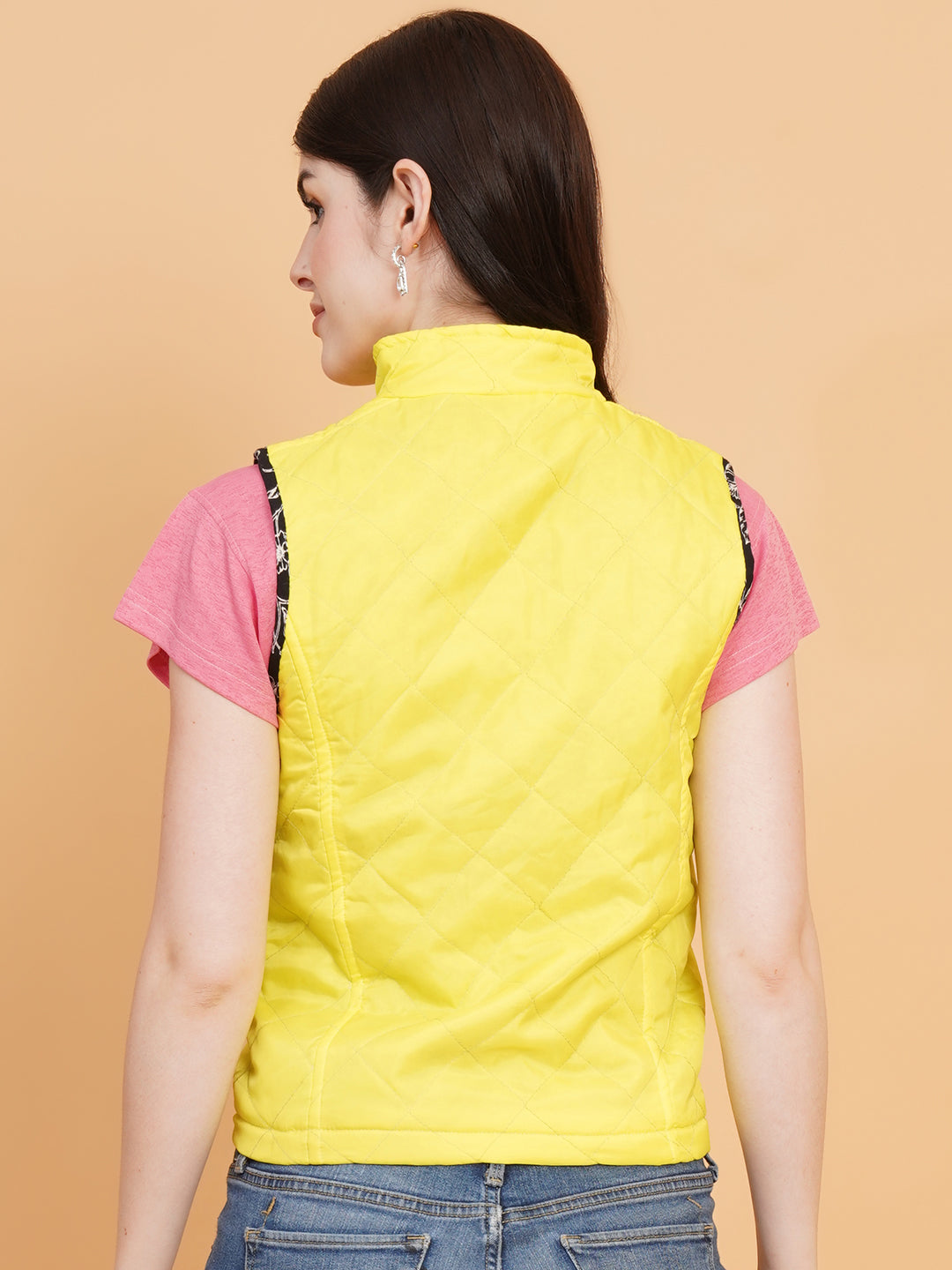 Women Yellow Solid Quilted Jacket