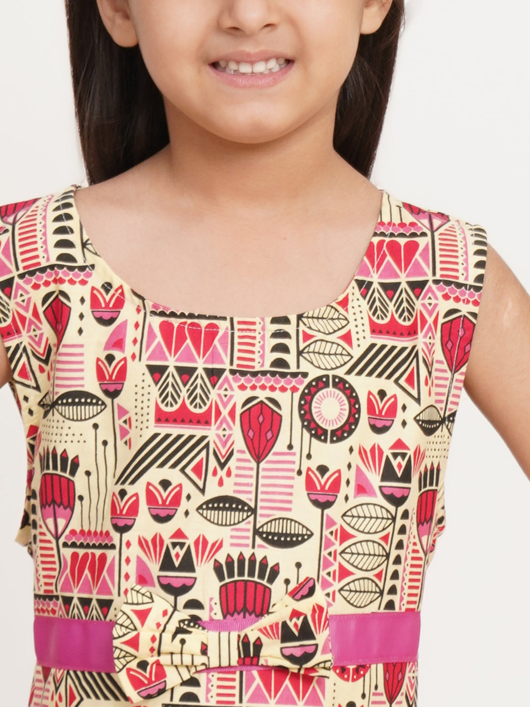 CREATIVE KID'S Girl Pink & Red Printed Cotton A-Line Dress