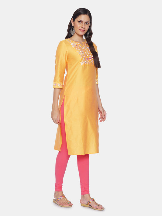 Women Yellow Ethnic Embroidered Kurta