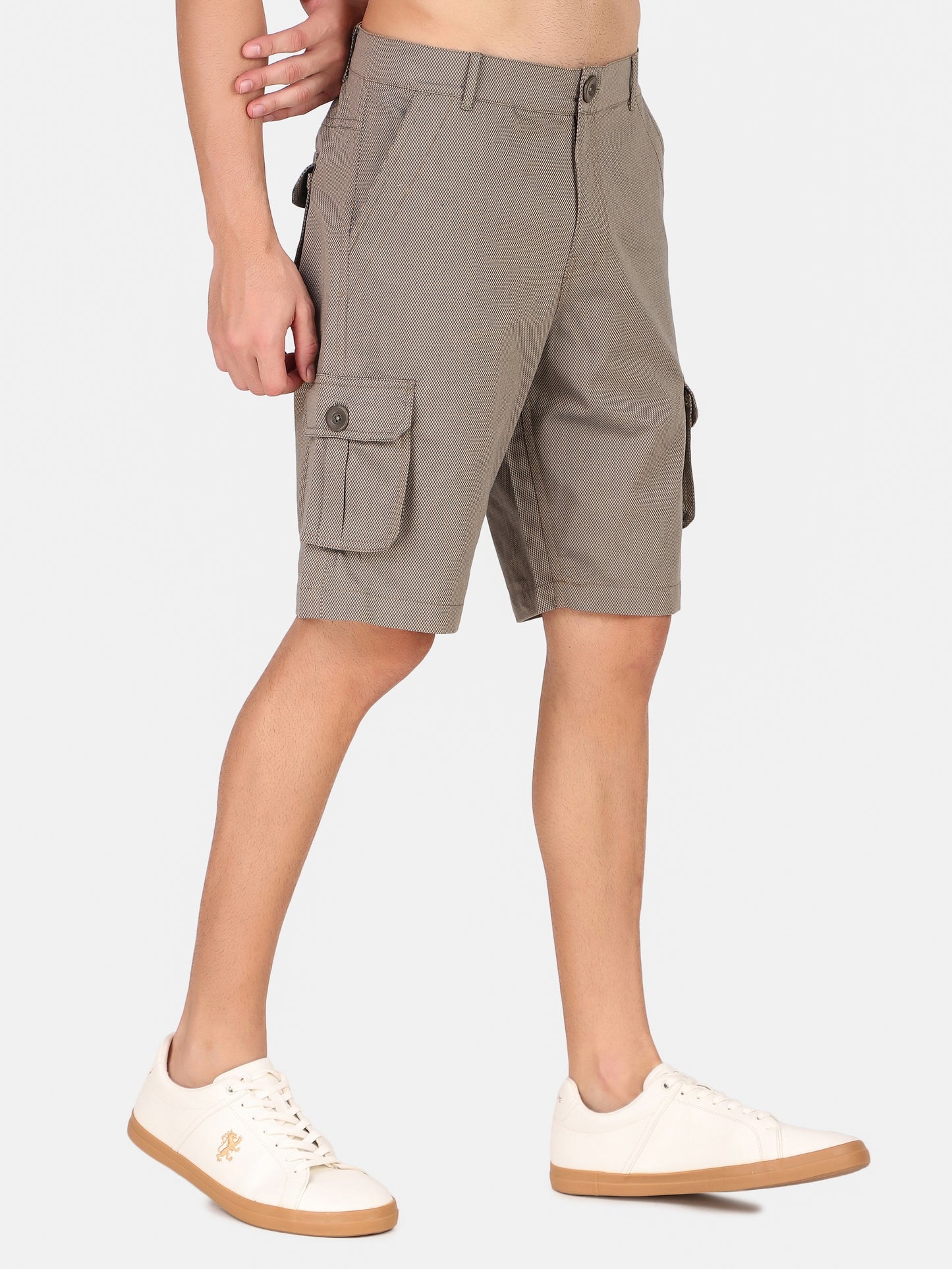 Men Navy Grey Solid Regular Fit Cargo Shorts