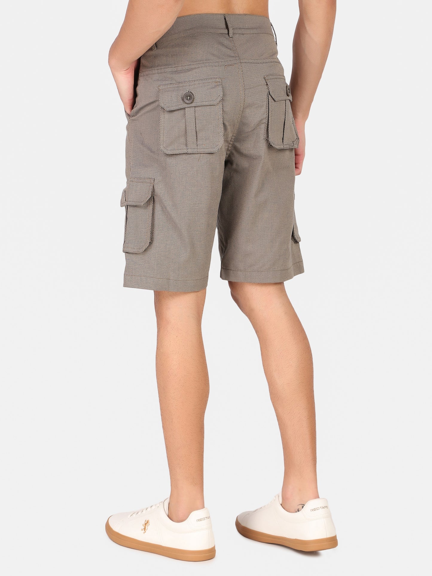 Men Navy Grey Solid Regular Fit Cargo Shorts