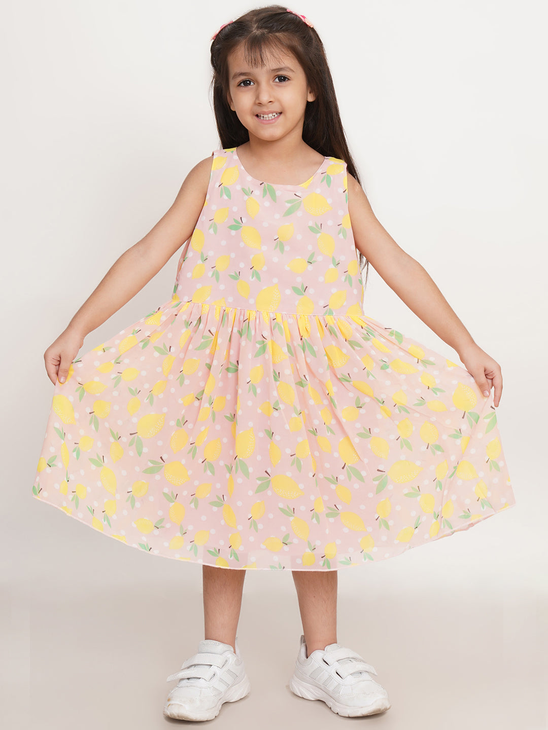 CREATIVE KID'S Girl Cream & Yellow Lemon Print A-Line Dress