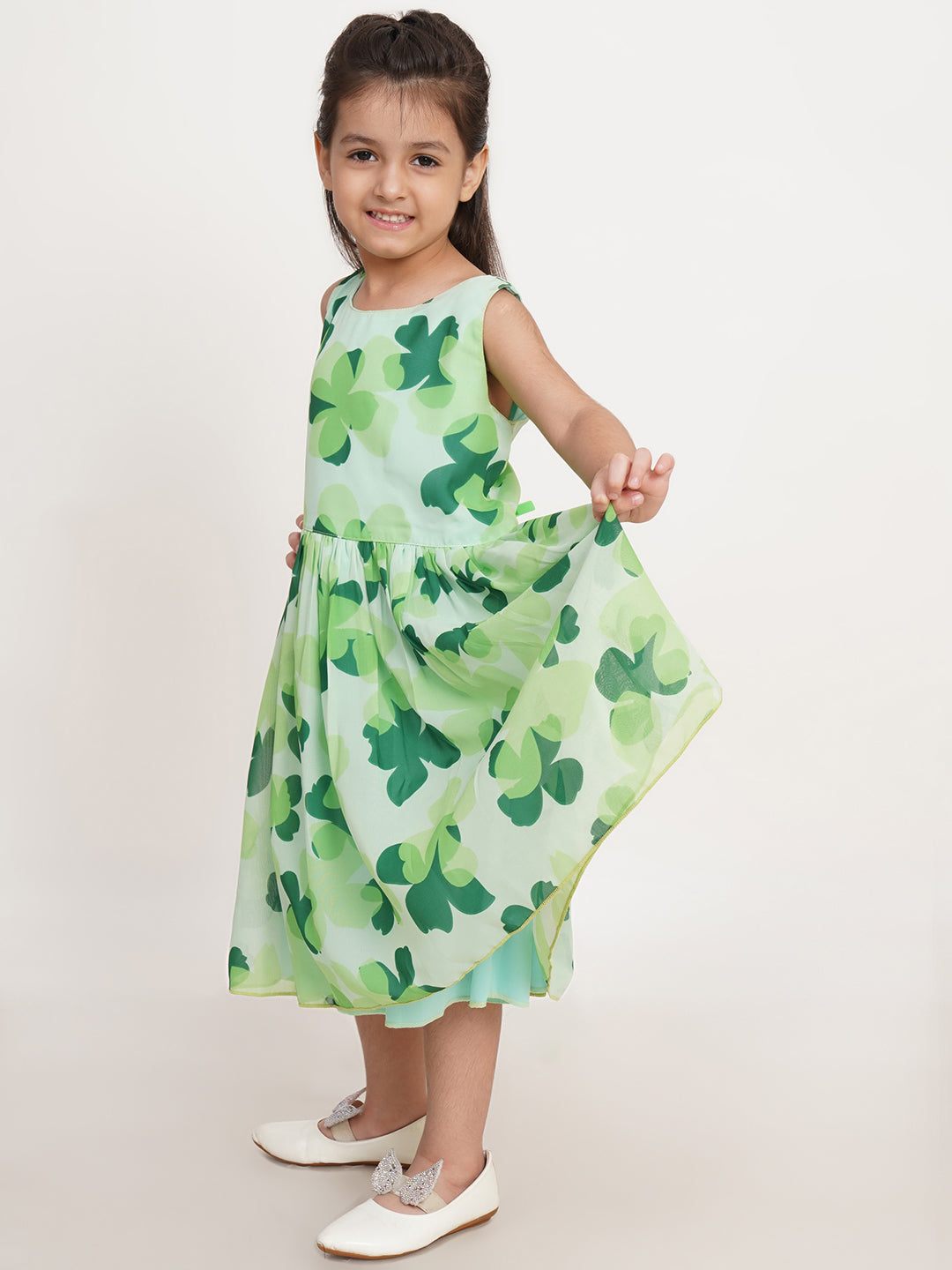 CREATIVE KID'S Girl Green Floral Print A-Line Dress