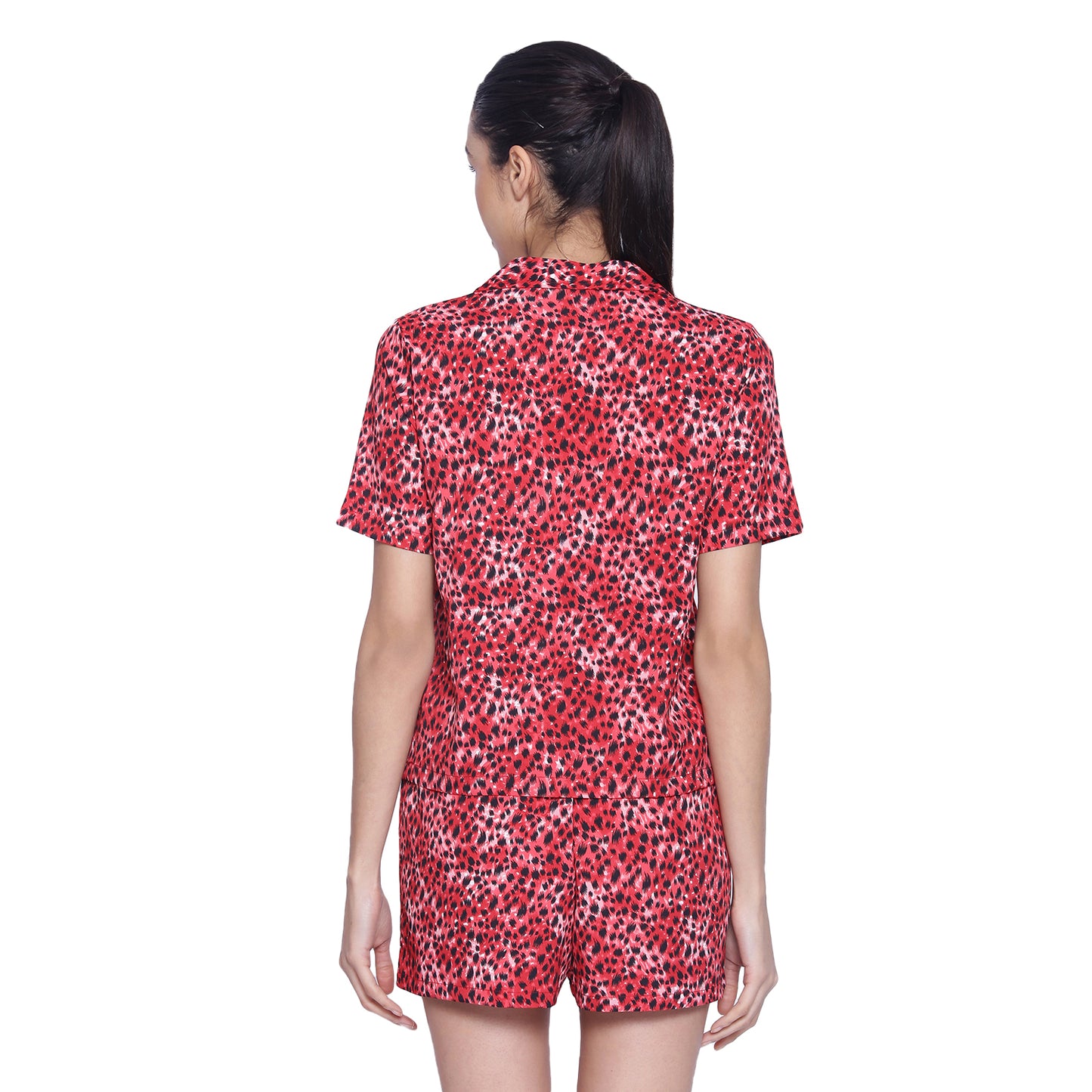 Women's Black & Red Printed Polyester Shorts & Shirt Nightsuit Set