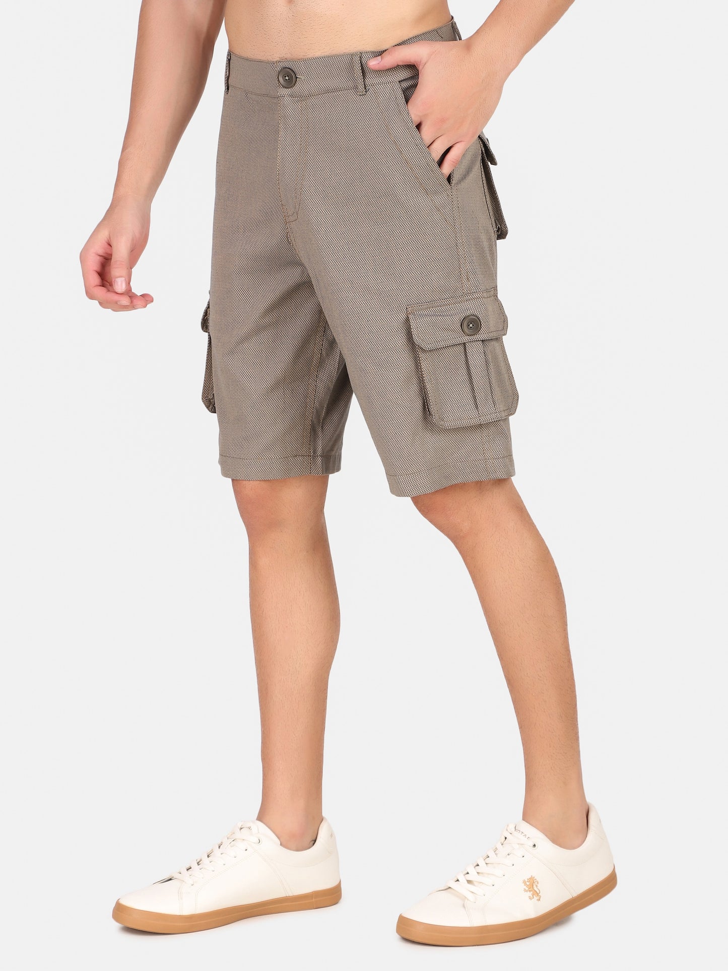 Men Navy Grey Solid Regular Fit Cargo Shorts