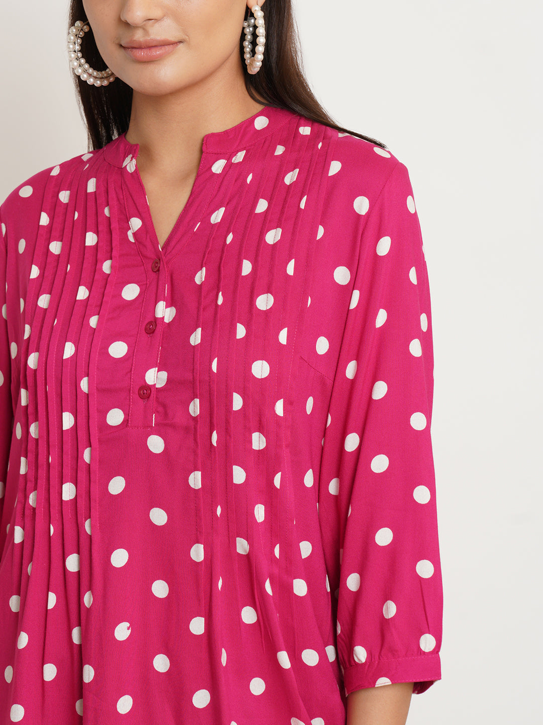 Women Red & White Polka Dot Print Plus Size Top