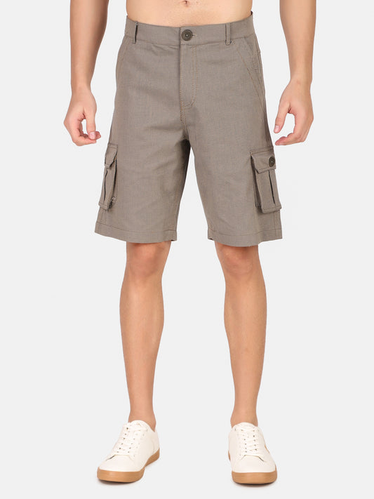 Men Navy Grey Solid Regular Fit Cargo Shorts