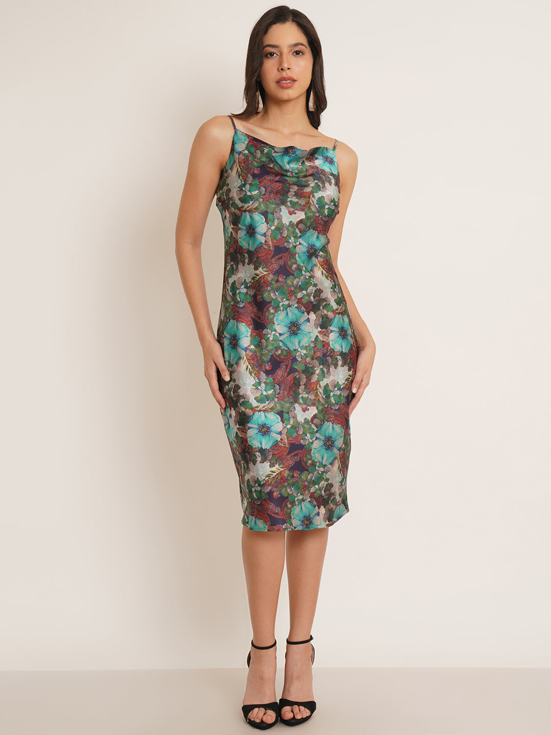 Women Green & Blue Printed A-Line Dress