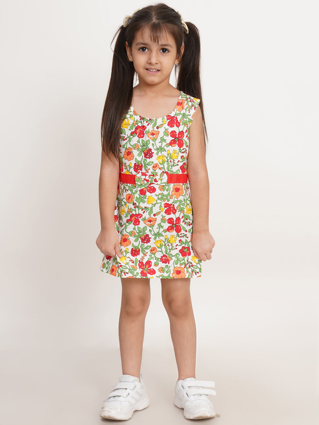 CREATIVE KID'S Girl Red & Green Floral Print Cotton A-Line Dress
