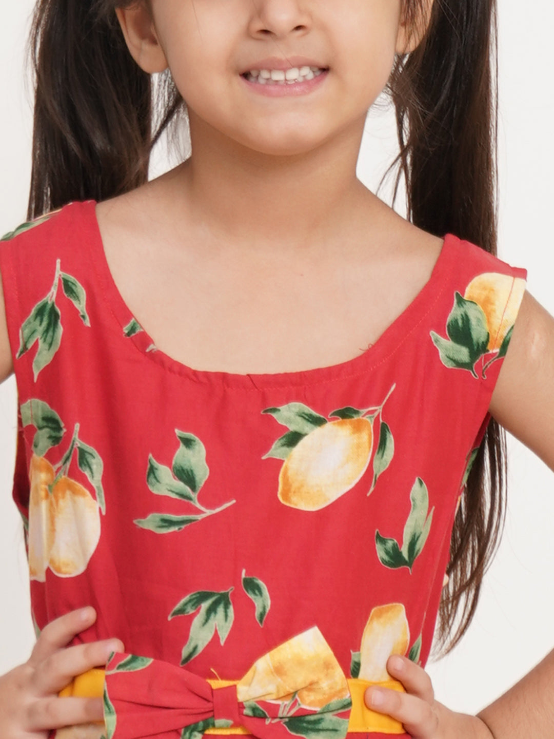CREATIVE KID'S Girl Red & Yellow Printed A-Line Cotton Dress