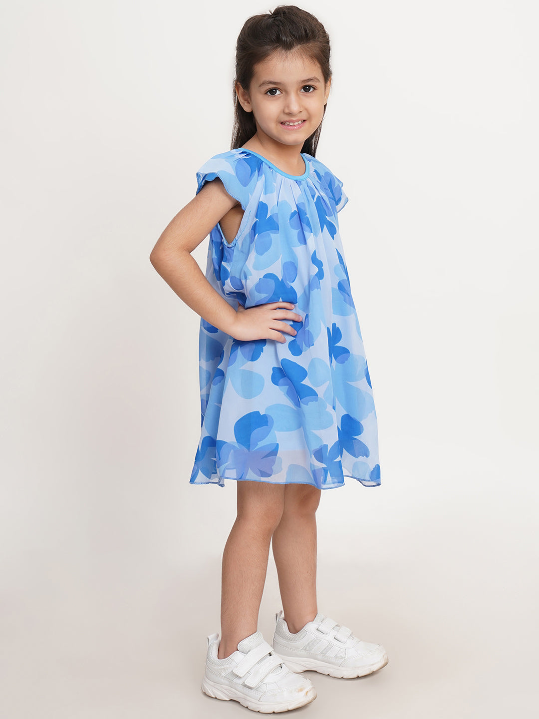 CREATIVE KID'S Girl Blue Floral Print A-Line Dress