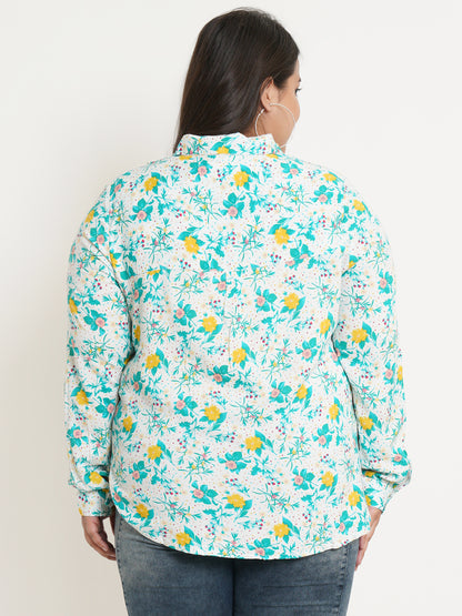 Women Multicolor Floral Printed Collar Style Plus Size Top