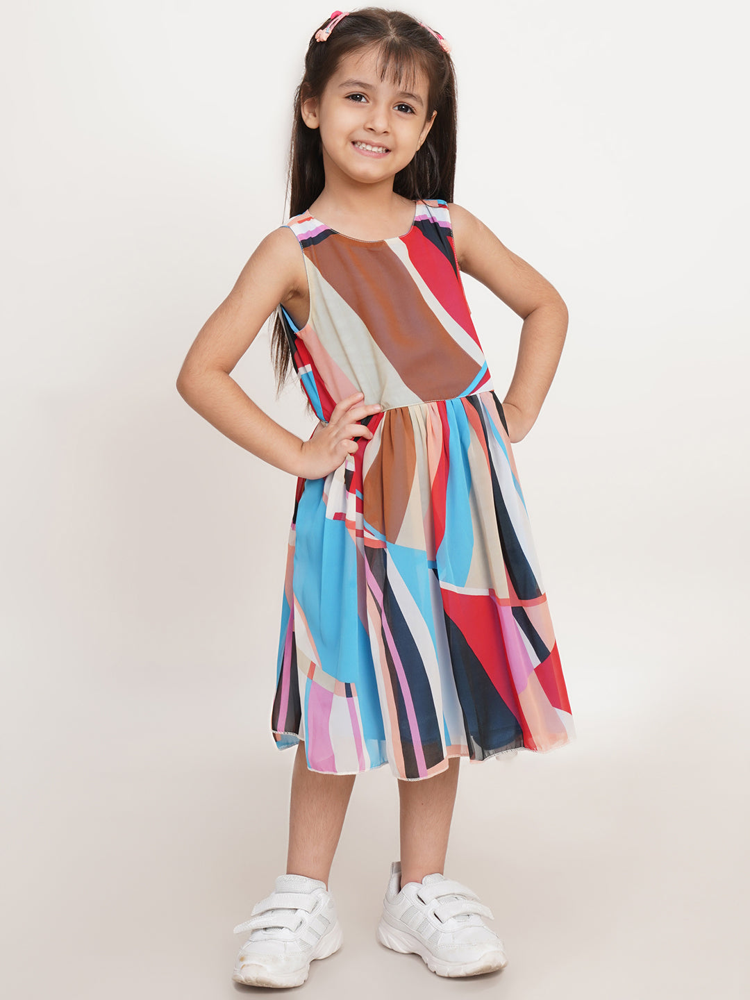 CREATIVE KID'S Girl Blue & Pink Stripe A-Line Dress
