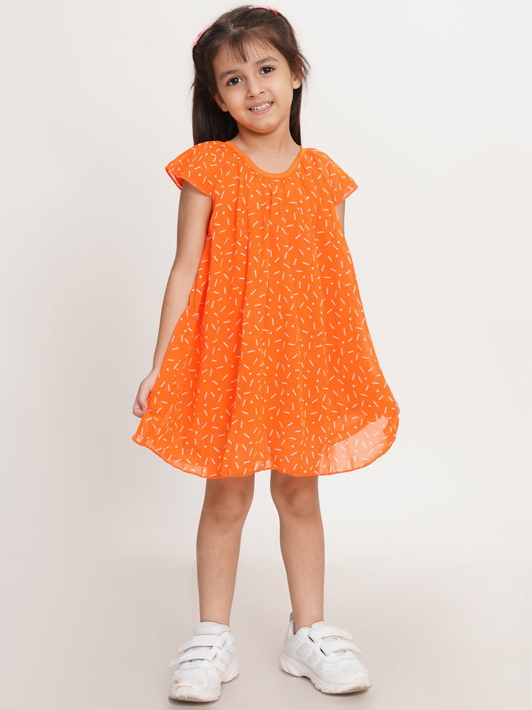Creative Childrens Orange & White Geometry Print A-Line Dress