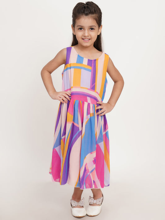 CREATIVE KID'S Girl Pink & Purple Abstract Print A-Line Dress
