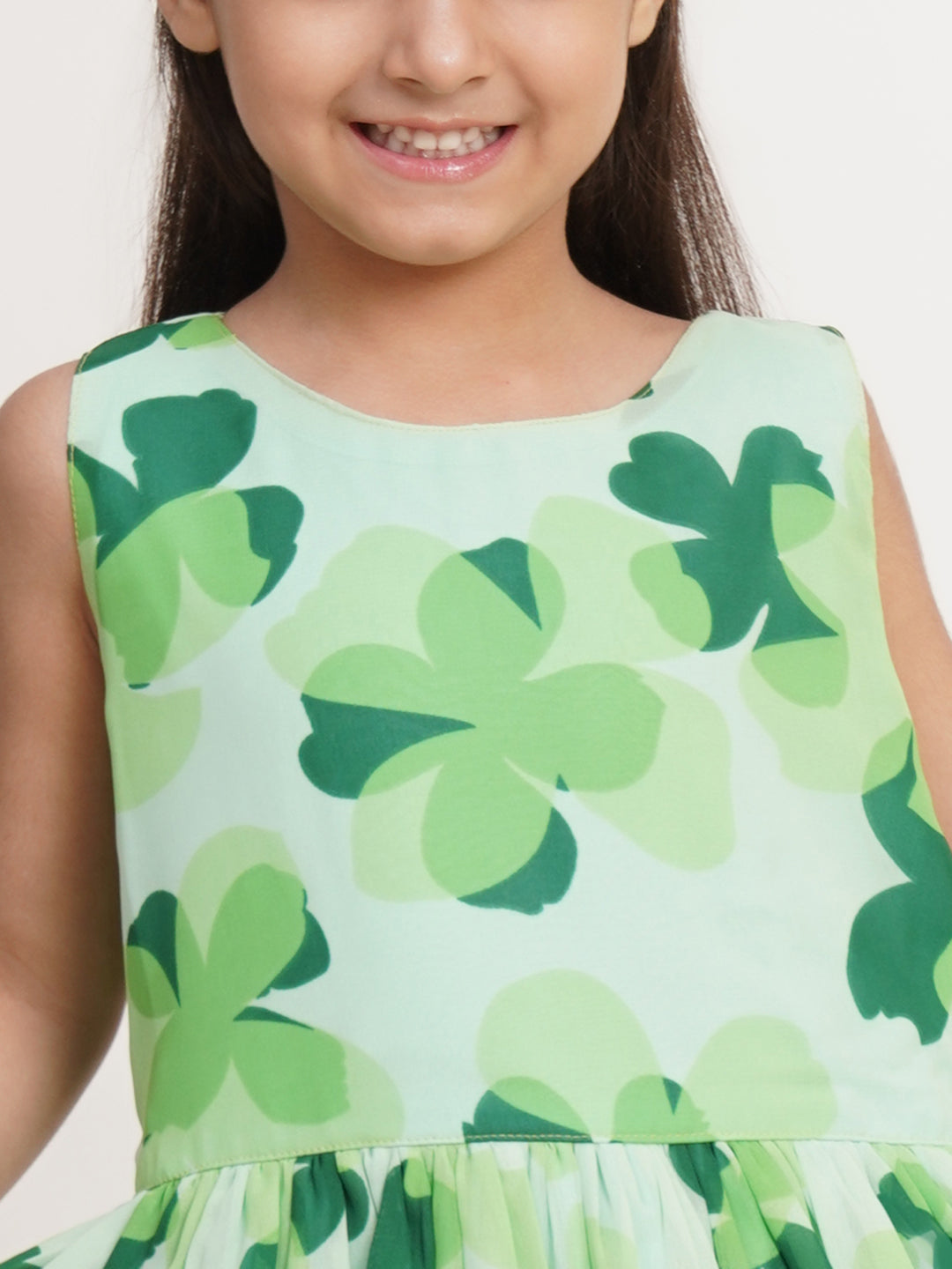 CREATIVE KID'S Girl Green Floral Print A-Line Dress