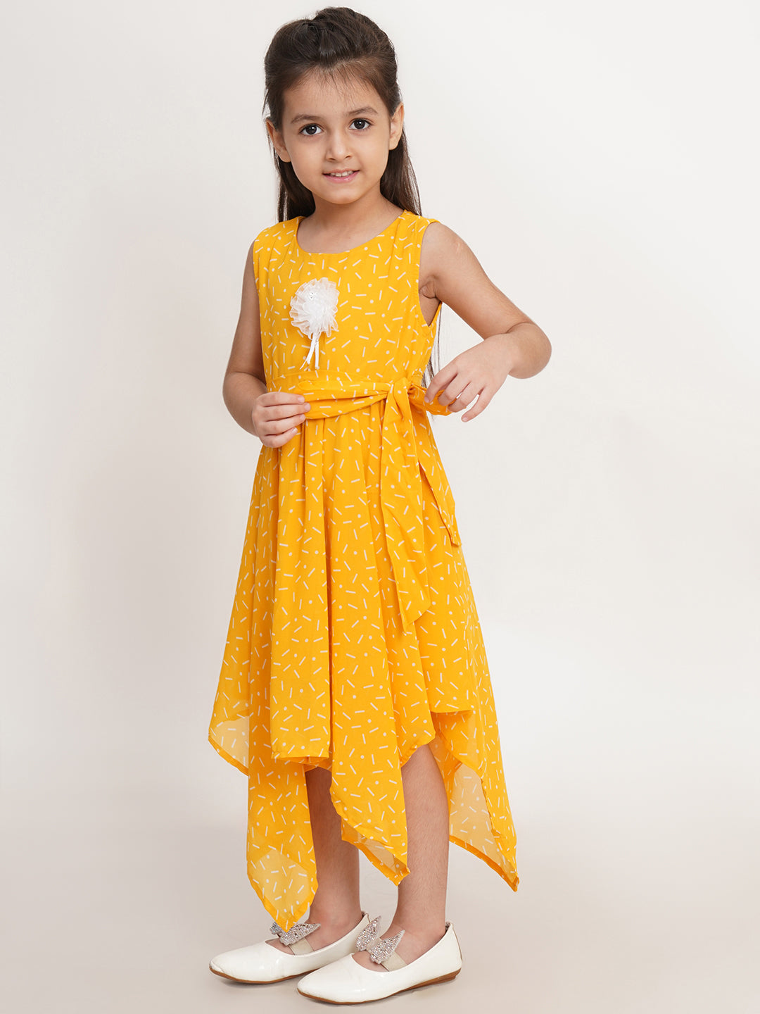 CREATIVE KID'S Childrens Yellow & White Geometry Print High-Low Dress